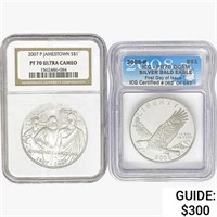 [2] US 1oz Silver Dollars ICG/NGC PF/MS70