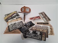 Group of a stereoscope cards , stereoscope as is
