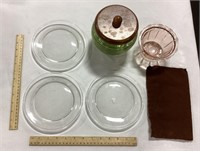 3 Glass Plates w/ Glass Container