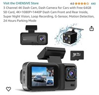 3 Channel 4K Dash Cam, Dash Camera