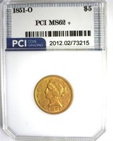 1851-O Gold $5 PCI MS62+ LISTS $35000