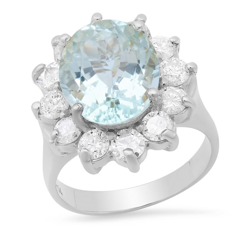 14K WHITE GOLD 3.00CT AQUAMARINE 1.75CT DIAMOND RI