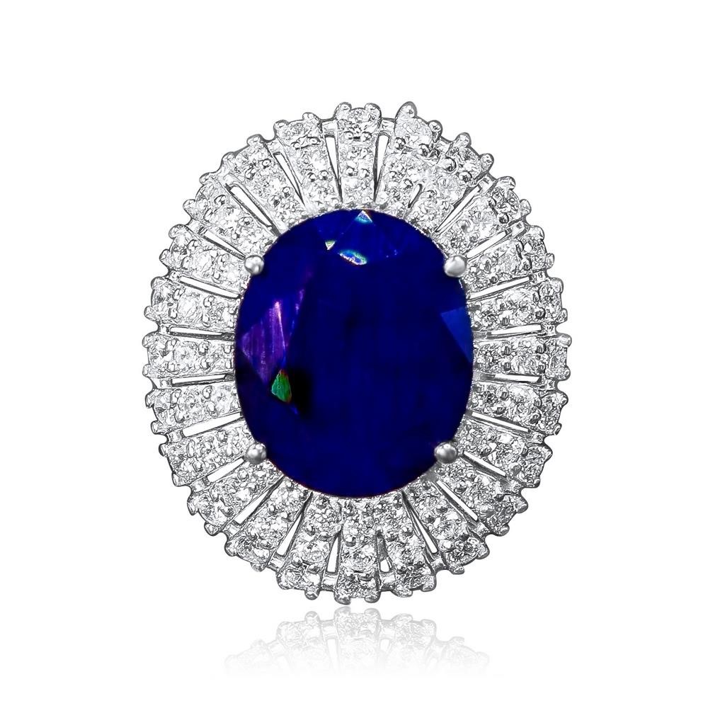 14K WHITE GOLD 8.76CT SAPPHIRE 1.42CT DIAMOND RING