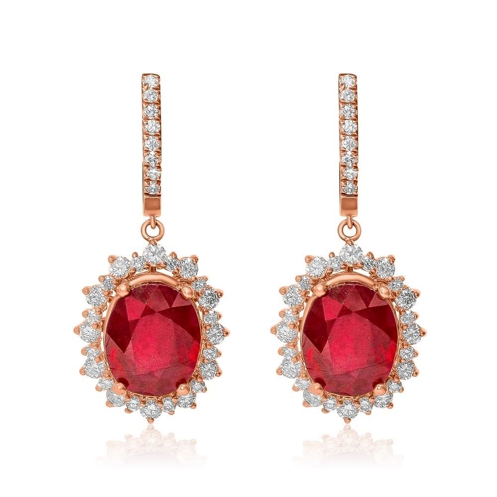 14K YELLOW GOLD 10CT RUBY 2.00CT DIAMOND EARRINGS