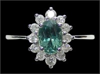 14K White gold oval cut blue green spinel ring