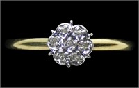 10K Yellow gold diamond cluster ring, size 7.25,