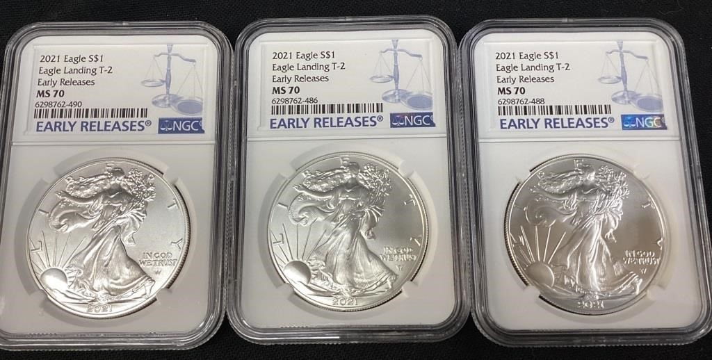 (3) 2021 SILVER AMERICAN EAGLES, EAGLE LANDING