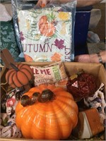 Box with fall decor.  Great condition