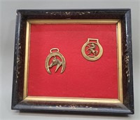 Framed Brass Horse Medallions vtg