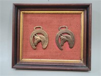 Framed Brass Horse Medallions vtg