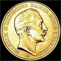 1913 Prussia .2305oz Gold 20 Mark GEM BU