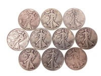 (10) 1940-41 Walking Liberty Silver Half Dollars
