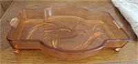 Pink depression style glass tray