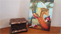 Handcarved Wooden Box & Canvas