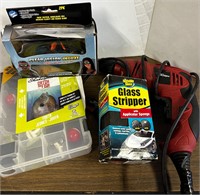 Clear vision glasses, fishing lure box, drill