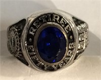 Sterling Silver U. A. W. Retiree Ring, Blue Stone