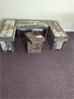 3 Moveable Barnwood Benches and A Box w/ Lid