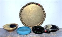Stoneware Bowls & Metal Charger