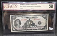 BCS Graded 1935 Bank of Canada $10 Bank Note