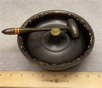 Mid Century Wooden Nut Cracker Bowl With Mallet