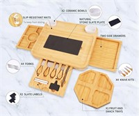 New Wooden bamboo cutting board with cutlery set