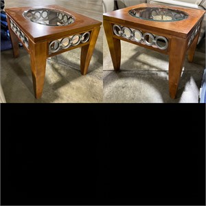 2 - glass/wood end tables