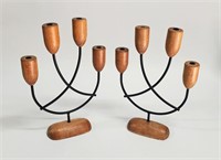 MCM DANISH STYLE TEAK WOOD CANDELABRA SET