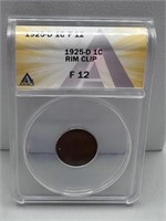 1925-D ANACS F12 Rim Clip Error Penny