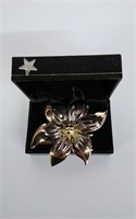 Large Gold Tone Silver Tone Flower Brooch