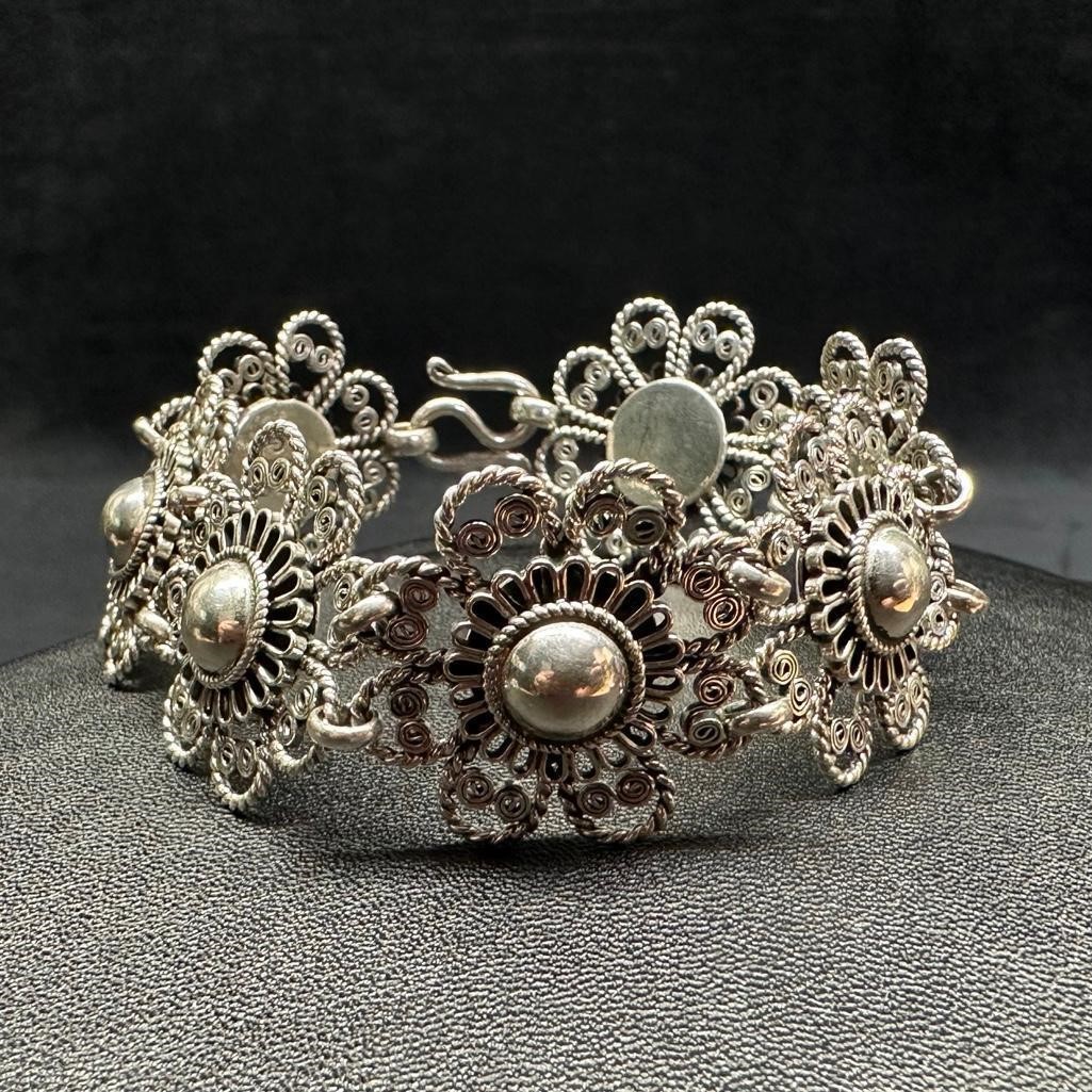 Sterling Flower Link Bracelet