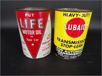LOT (2) Lubiad & LIFE Motor Oil Quart Cans