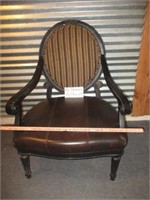 Over Size Carved Wood Upholstered Arm Chair