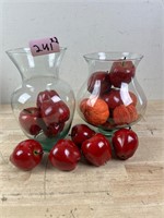 Glass Vases with Artificial Apples and Pumpkins
