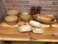 Vintage Dough Bowls, Salt & Pepper Grinders, Boxes