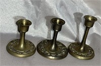 3 Vintage Brass Candle Holders