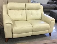 Dual pull recline leather loveseat