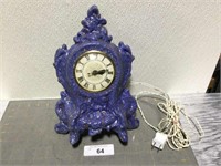 Vintage electric porcelain mantel clock, blue