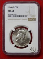 1960 D Franklin Silver Half Dollar NGC MS64