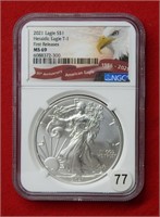 2021 American Eagle T1 NGC MS69 1 Ounce Silver