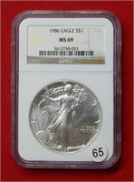1986 American Eagle NGC MS69 1 Ounce Silver