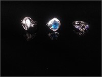 Lot of (3) Sterling Silver & Gemstone Rings