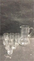 Etched Glass Water Pitcher with Drinking Glasses