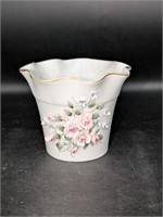 Vtg Lefton China Sm. Ruffled Pink Bisque Planter