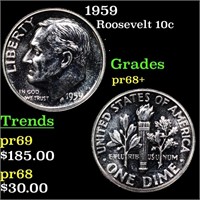 Proof 1959 Roosevelt Dime 10c Grades GEM++ Proof