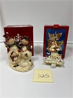 NIB Angel Stocking Hanger Snowman Figurine