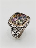18K gold and Sterling diamond and gem stone ring