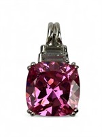 Sterling Silver CZ Pendant w/Pink Faceted Stone