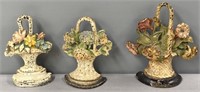 3 Cast Iron Flower Basket Doorstops