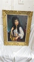 GOLD FRAMED OIL ON CANVAS - LADY 34"T X 26"W