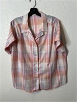 Vintage Pink Pastel Plaid Button Up Shirt Femme